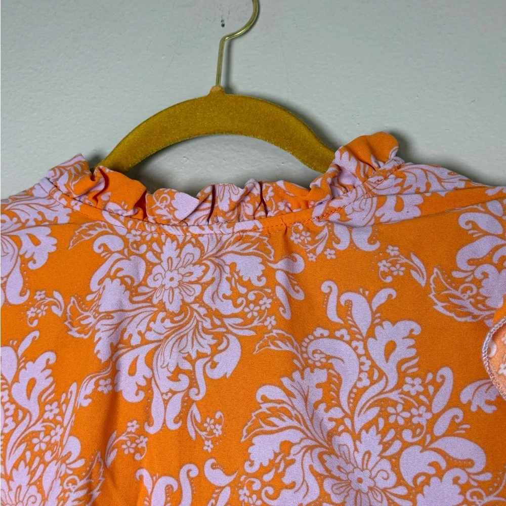 NWOT Haptics Flutter Sleeve Floral Blouse in Orange - Picture 4 of 7
